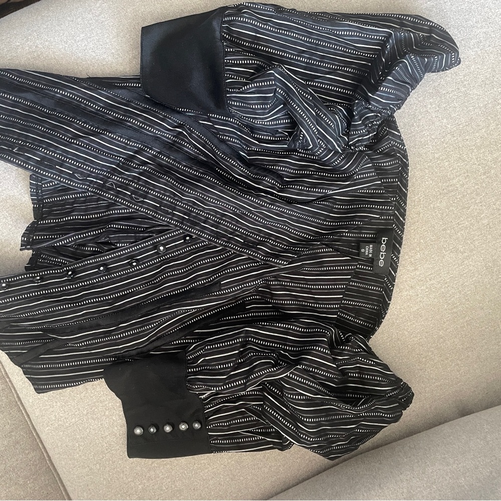 bebe Black and White Striped Top - Picture 2 of 2